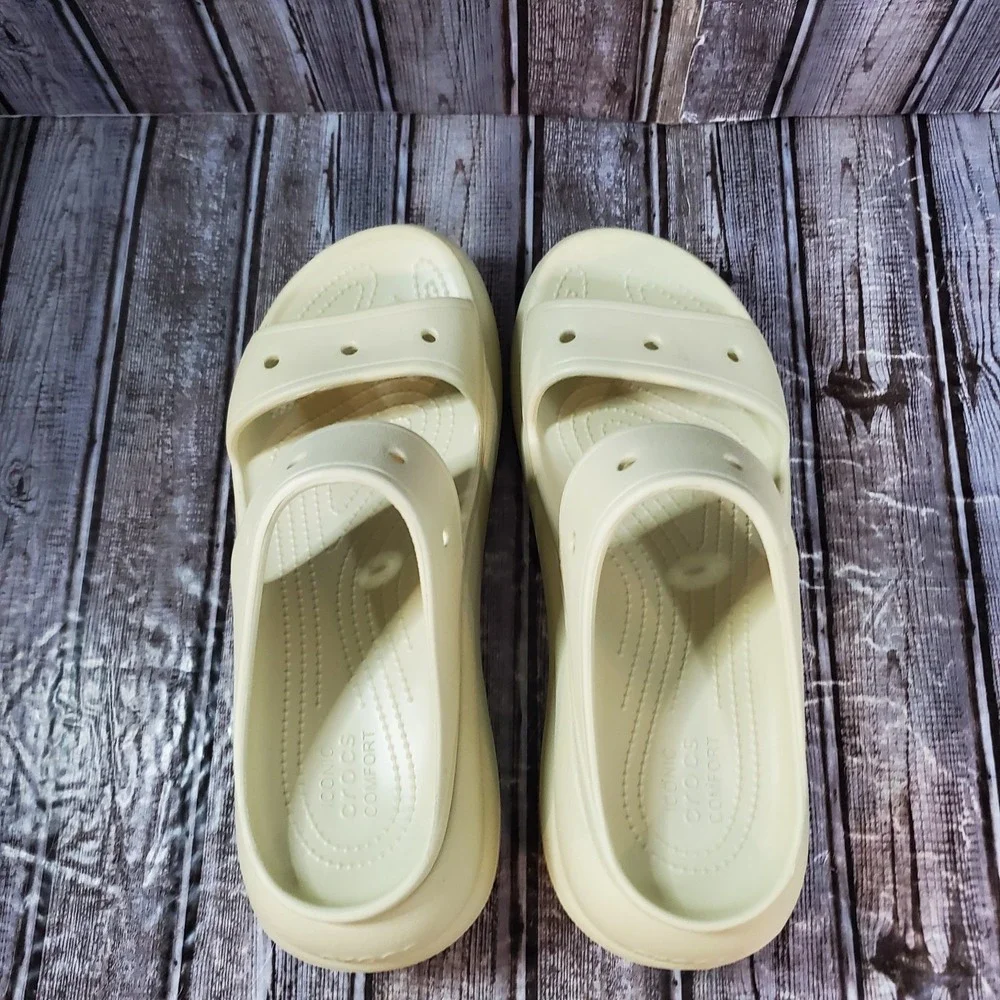 Crocs Men's Classic Crush Sandal Bone Off White Platform Slide Size 11